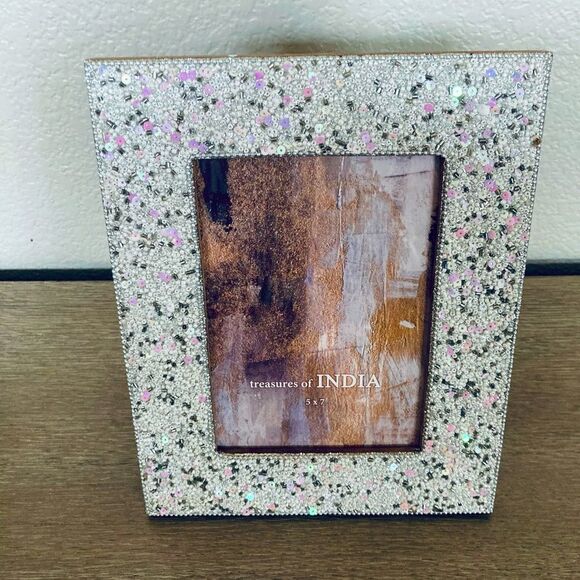 Sparkly Pink White Beaded Boho Wood Picture Frame - Picture 3 of 4